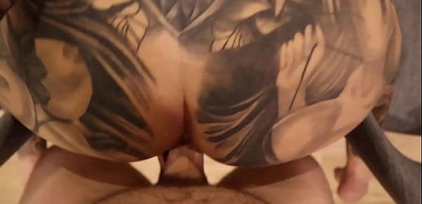  BIG TIT Big Thick ASS Tattooed Milf Gets Fucked Hard While Trying To Film Herself with Her Legs Spread On Two Chairs POV - Melody Radford